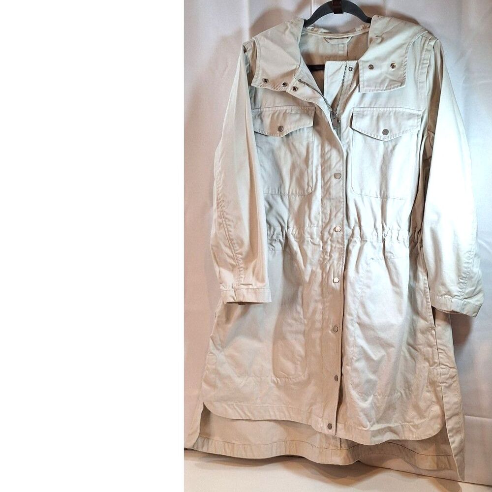 Ladies Gap Cream Long Sleeve Hooded Utility Jacket Cinched Waist Size L